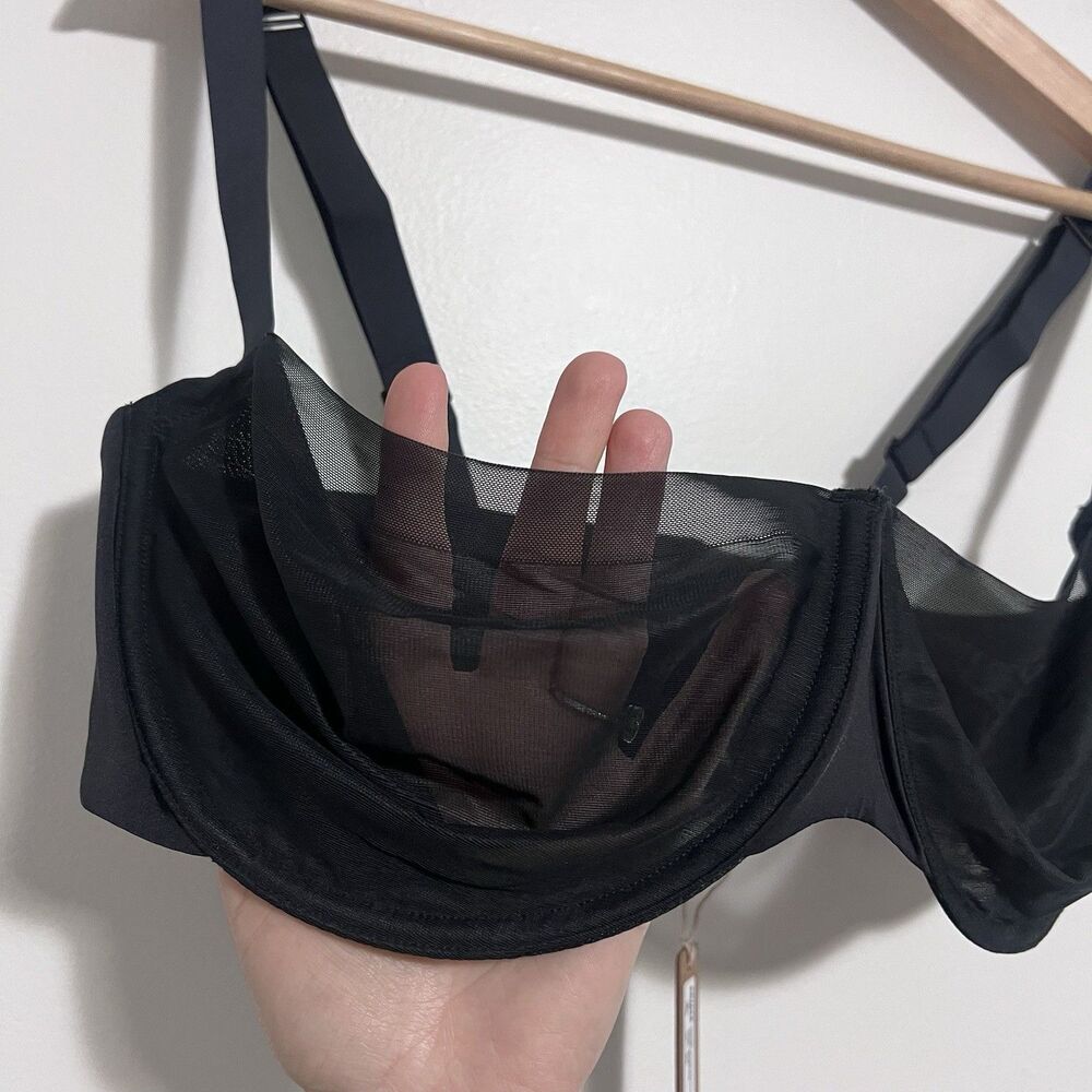 New NWT SKIMS Black Sheer unlined Balconette Bra sz 38 DD - Picture 3 of 9